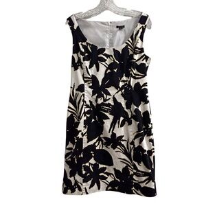Ann Taylor Women's Floral Sleeveless Shift Dress Size 8 white black yellow